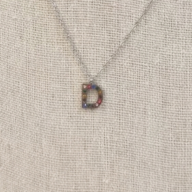 Collar Inicial Plateada Brillo Multicolor Letra "D"