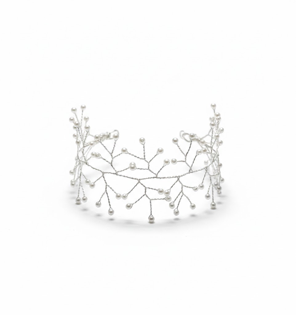Brazalete Fantasia Perlas Blancas (Plateado)