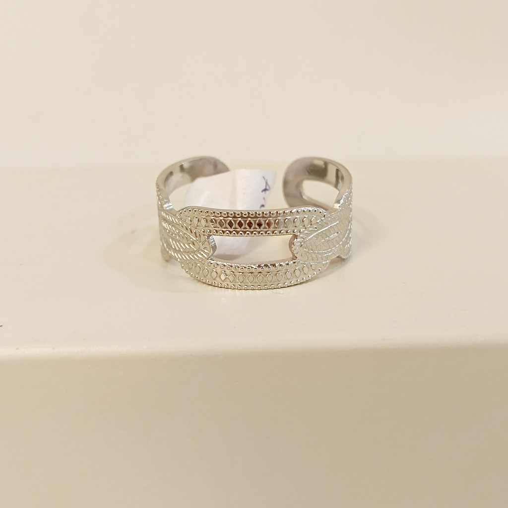 Anillo Cadena Ancha Relieves Plateado