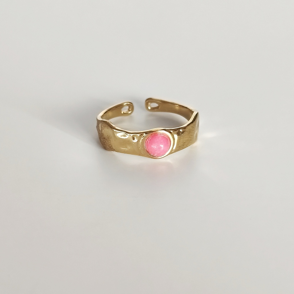 Anillo Waves Piedra Rosa Dorado