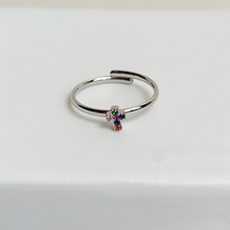 Anillo Cruz Circonitas Colores (Plateado)