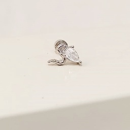 [PR022] Pendiente Serpiente Circonita Plateado (Rosca)