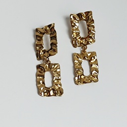 [J25195Y] Pendientes Doble Cuadrado Rugoso Dorado