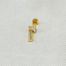 [J25188] Pendiente Triángulo Con Stick Circonita Dorado (Rosca)