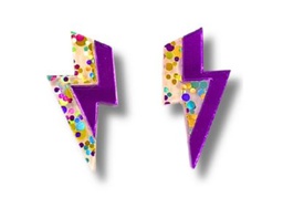 Pendientes Metacrilato Rayo Doble Glitter Morado