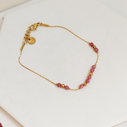 Pulsera Cuentas Rosas Dorada