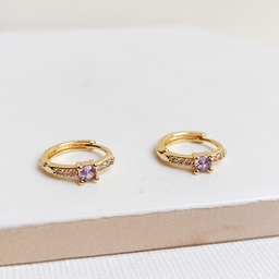 Aros Mini Circonitas Lila y Blanco Dorado