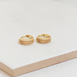 Pendientes Aritos Triple Circonitas Blanca Dorado