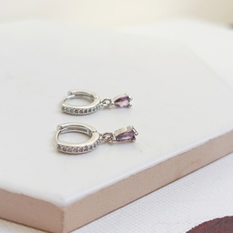 Pendientes Aritos Circonitas Con Gota Morado Plateado