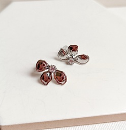 Pendientes Media Flor Pequeño Circonita Plateado