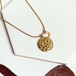 Collar Chapa Textura Flores Y Luna Dorado