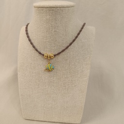 Collar Cordón Pez Amarillo Y Turquesa Dorado