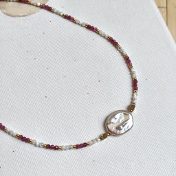 Collar Cadena de Piedras Rosas Blancas Perla