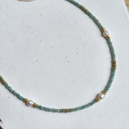Collar Cadena de Piedras Verde Agua Perlas