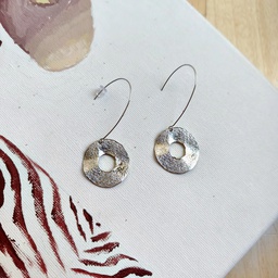 Pendientes Círculo Colgante Textura Plateado