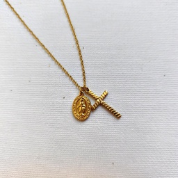 Collar Cruz Y Medalla Dorado