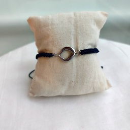 Pulsera Trenzada Azul Marino Oval (Plateado