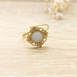 [PM2509] Anillo Floritura Piedra Blanca Dorado