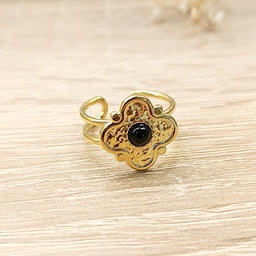 [PM25028] Anillo Doble Pétalo Negro Dorado